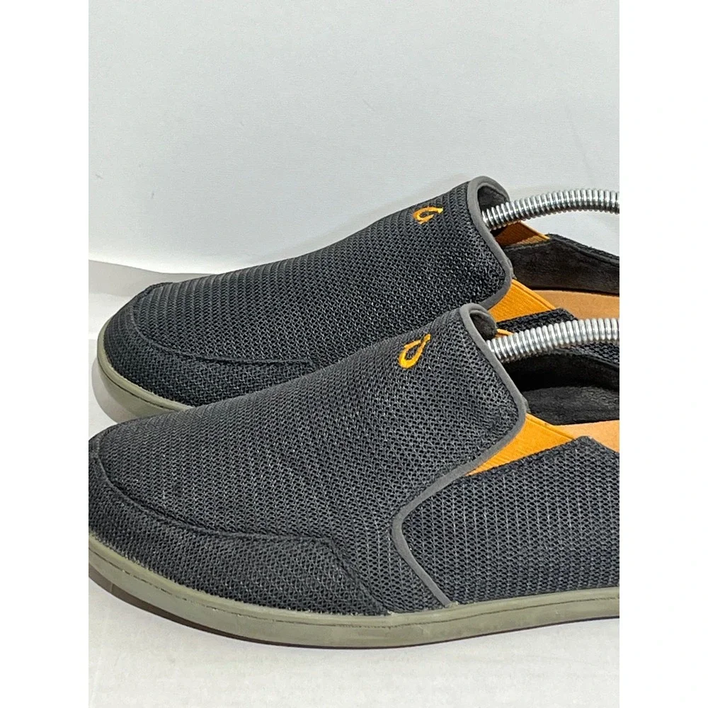 Olukai Nohea Mesh Mens Charcoal‎ Gray Orange Slip On Shoes Drop-In Heel Loafers